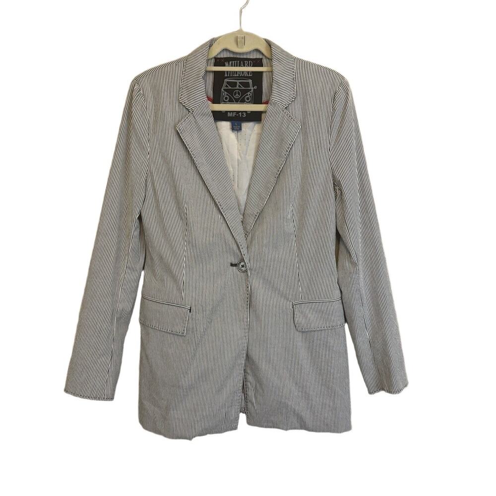 Millard Fillmore Blazer Jacket White Black Pinstriped Large